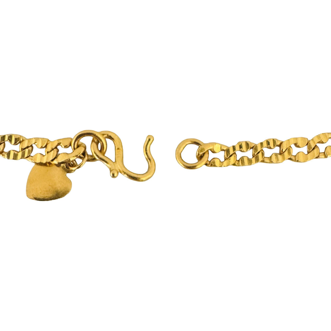 24k Pure Yellow Gold 11.8g Diamond Cut Curb Link Bracelet with Heart Charm 6.25"