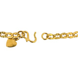 24k Pure Yellow Gold 11.8g Diamond Cut Curb Link Bracelet with Heart Charm 6.25"