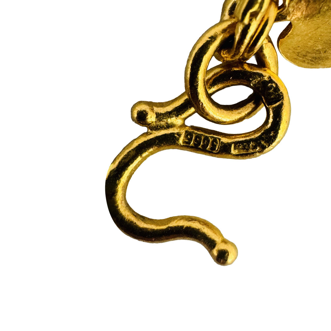 24k Pure Yellow Gold 11.8g Diamond Cut Curb Link Bracelet with Heart Charm 6.25"