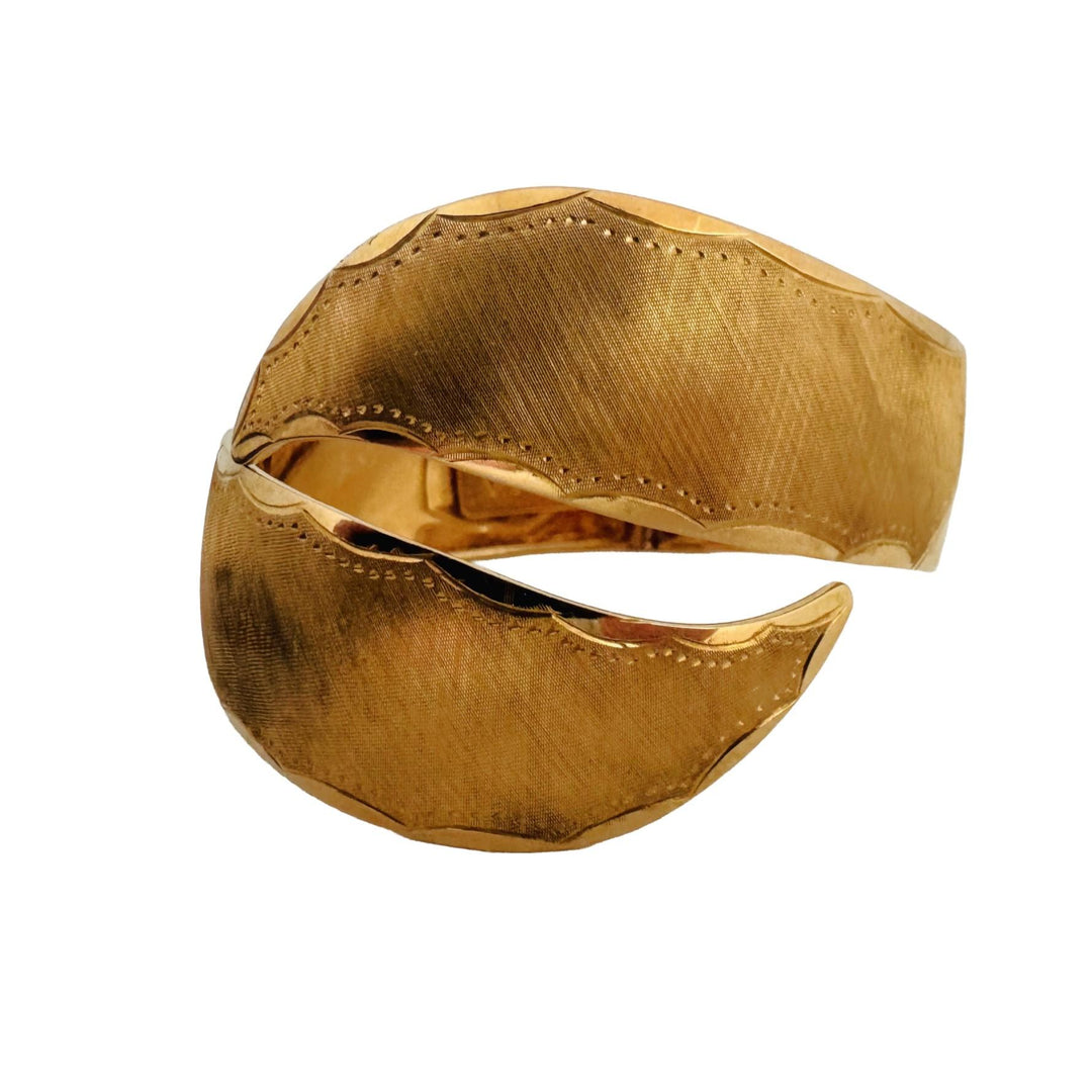 18k Yellow Gold 30.4g Solid Vintage Large Bypass Bangle Bracelet Italy 7"