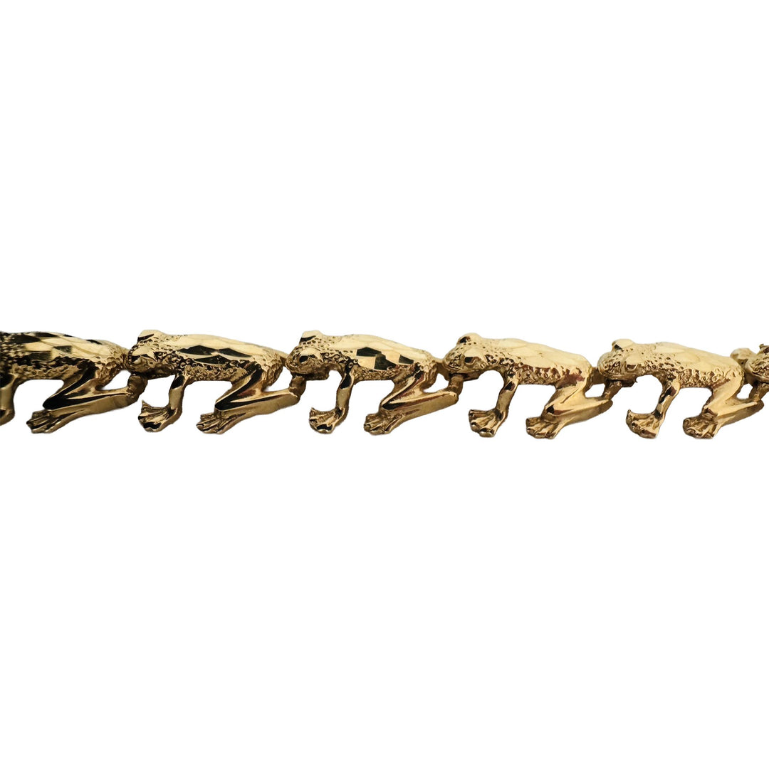 14k Yellow Gold 17.6g Ladies Diamond Cut Frog Charm Link Bracelet 8"