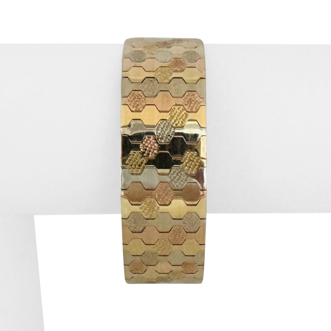 14k Yellow White and Rose Gold 34g Solid Vintage Scale Link Bracelet 7"