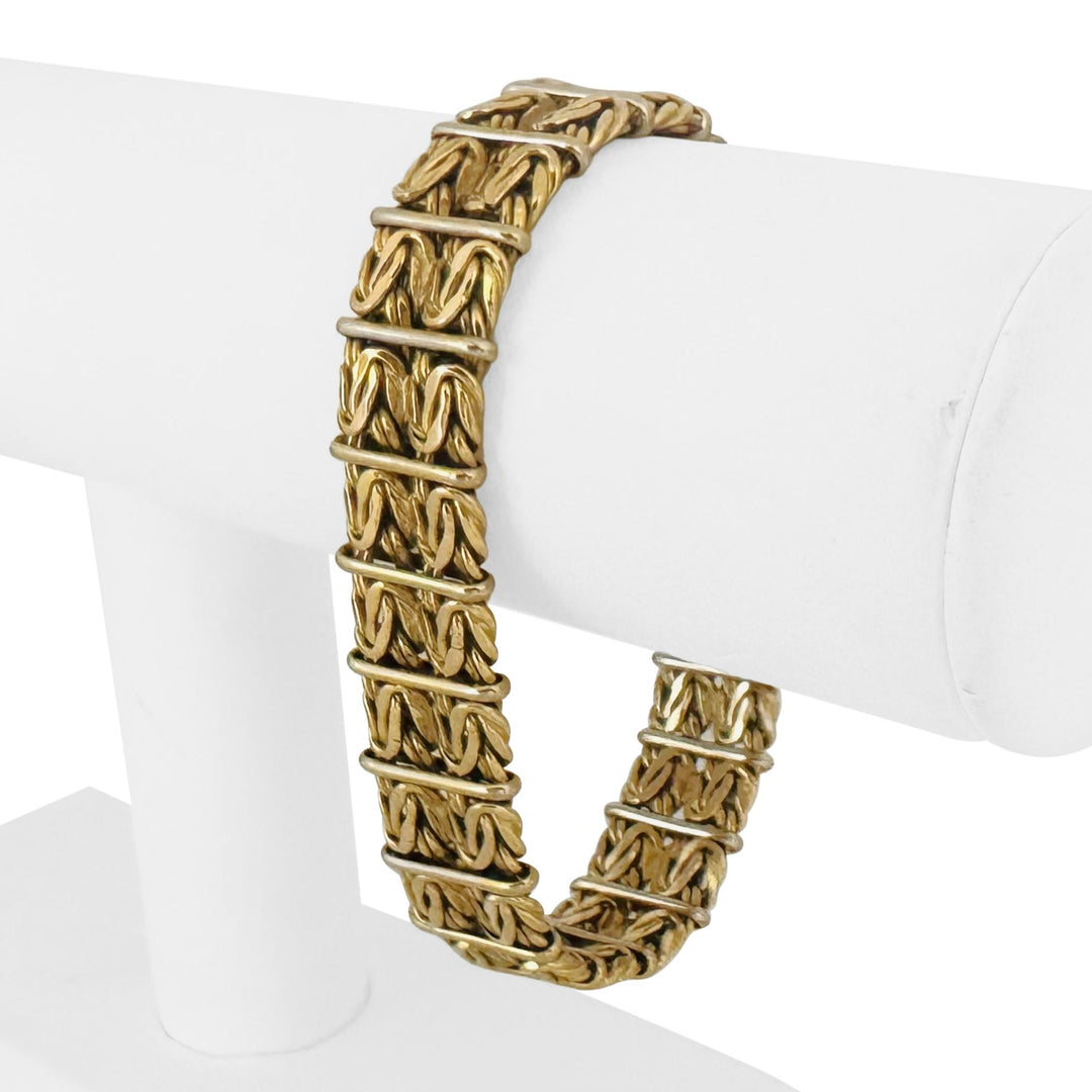 14k Two Tone Gold 25.6g Ladies Vintage Heavy Byzantine Link Bracelet Italy 8"