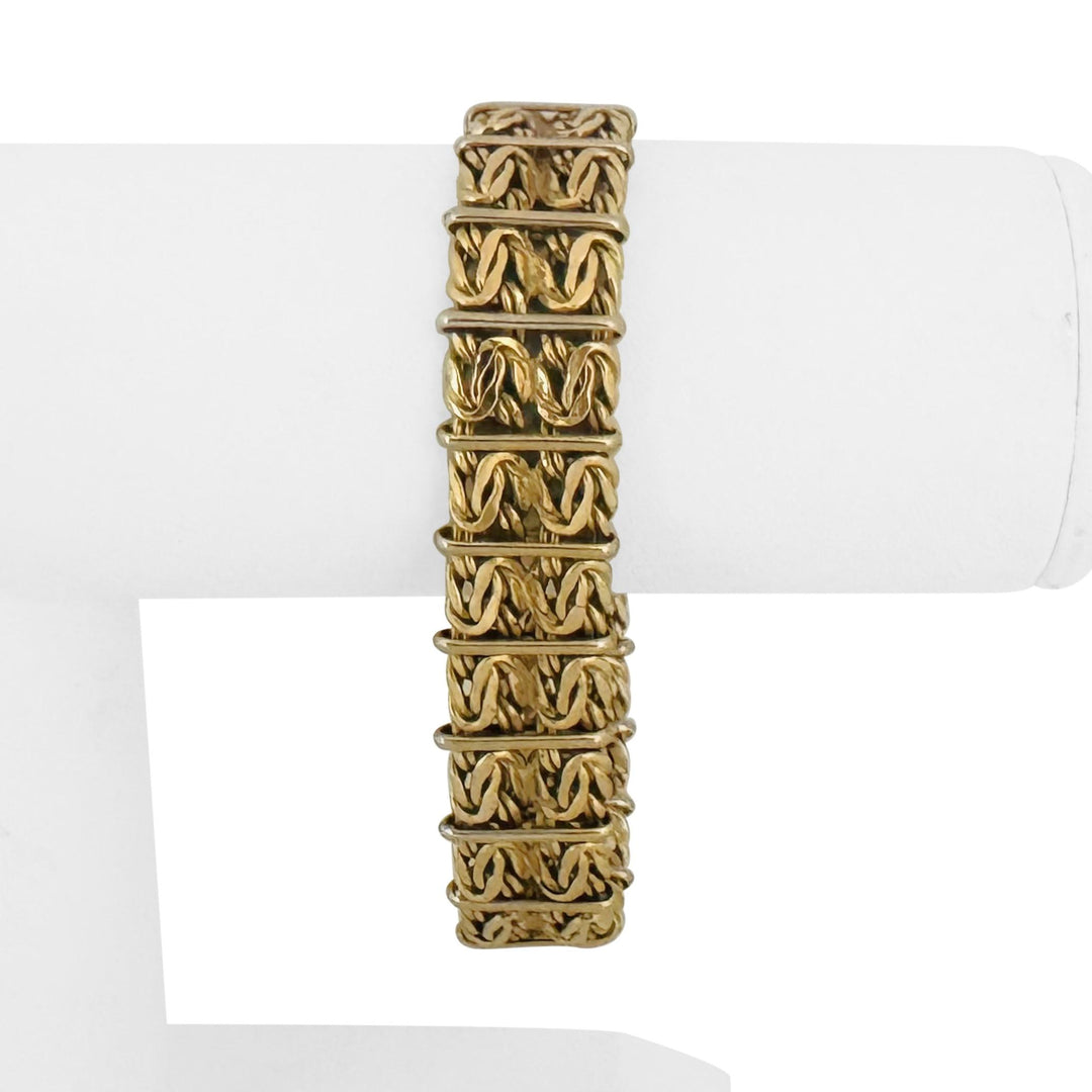 14k Two Tone Gold 25.6g Ladies Vintage Heavy Byzantine Link Bracelet Italy 8"
