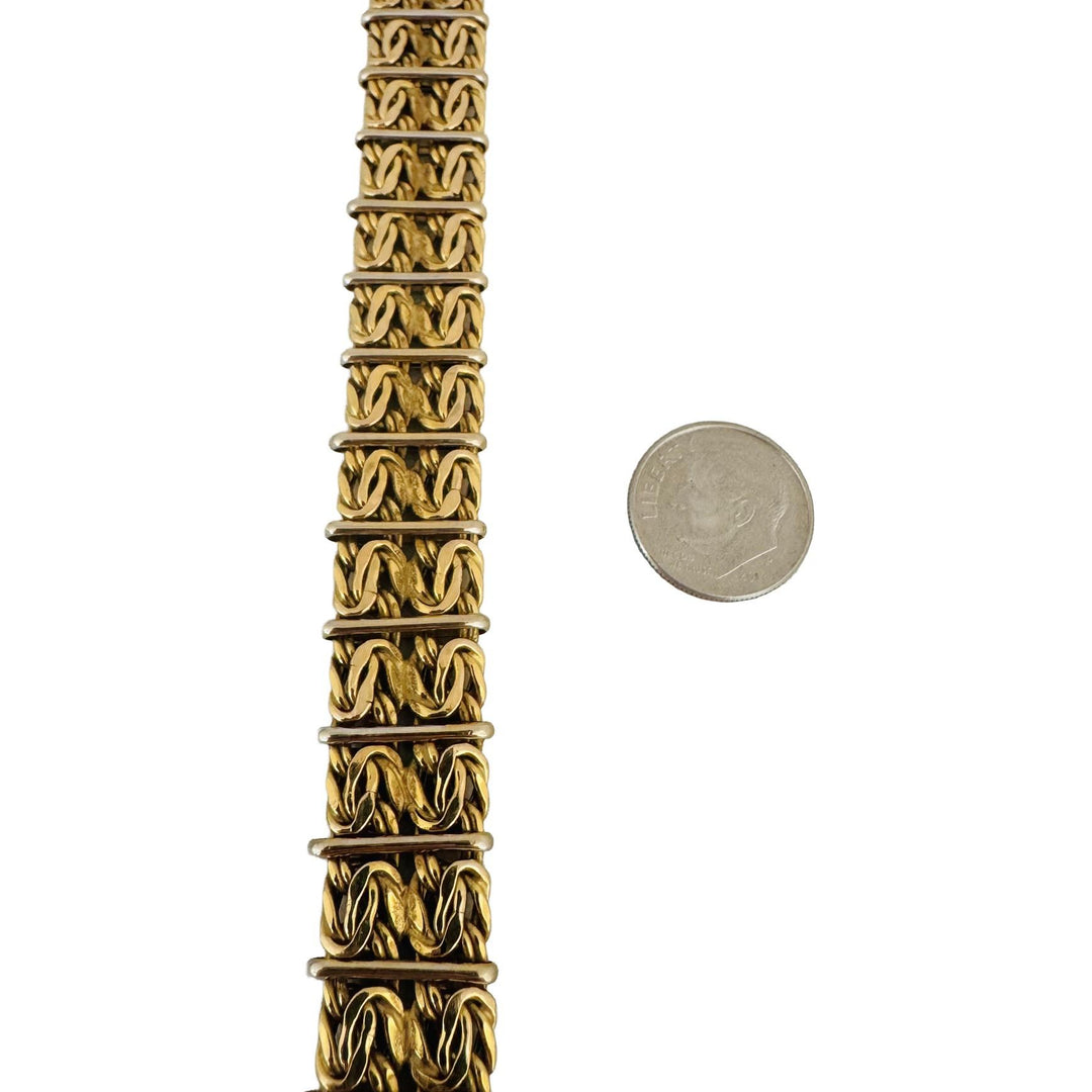 14k Two Tone Gold 25.6g Ladies Vintage Heavy Byzantine Link Bracelet Italy 8"