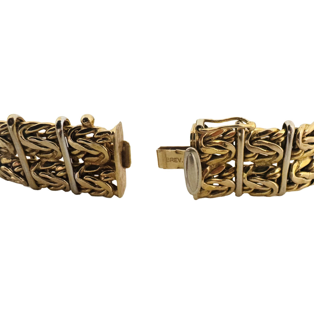 14k Two Tone Gold 25.6g Ladies Vintage Heavy Byzantine Link Bracelet Italy 8"