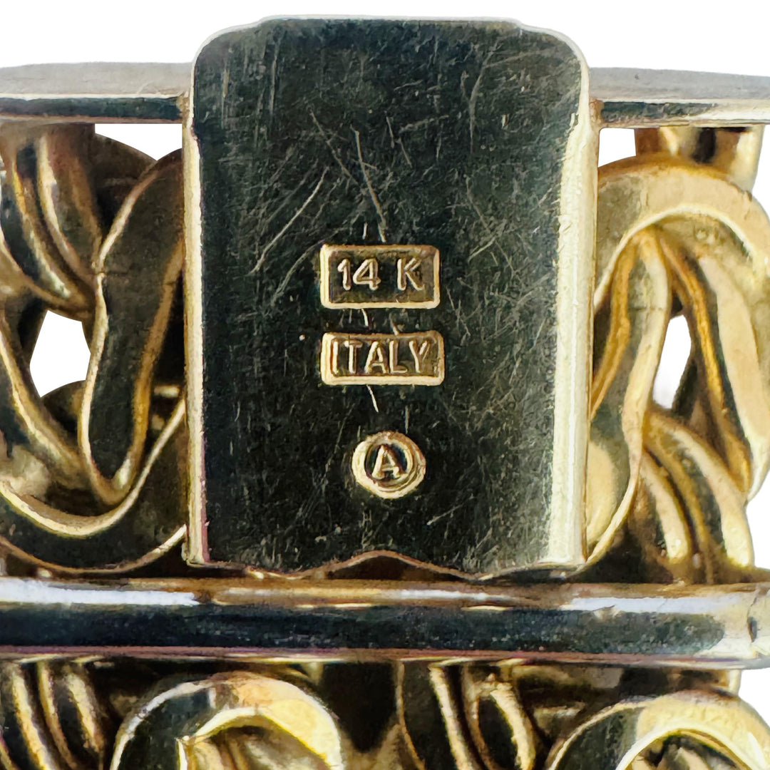 14k Two Tone Gold 25.6g Ladies Vintage Heavy Byzantine Link Bracelet Italy 8"