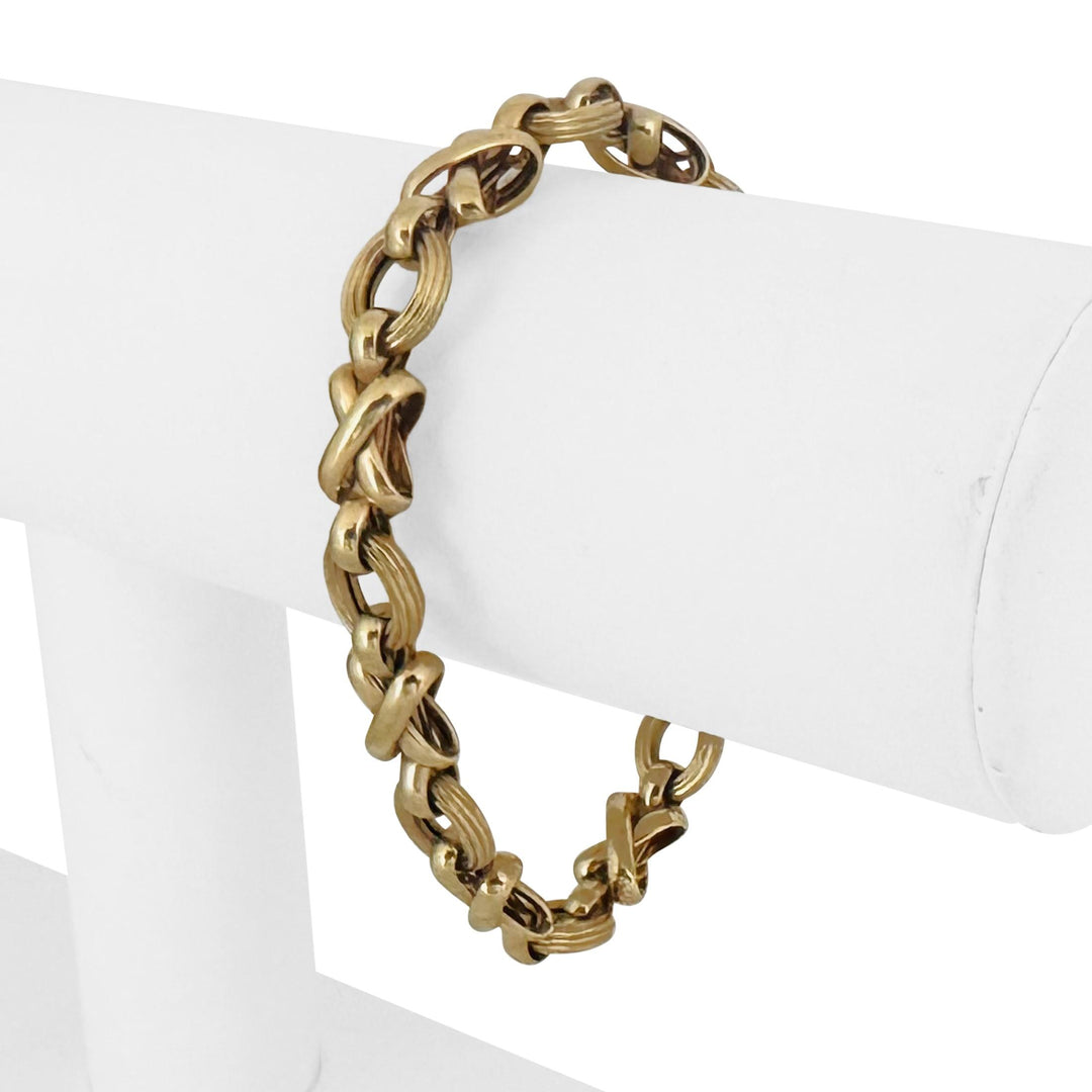 14k Yellow Gold 13g Ladies Vintage 9mm XO Hugs and Kisses Link Bracelet Italy 7"