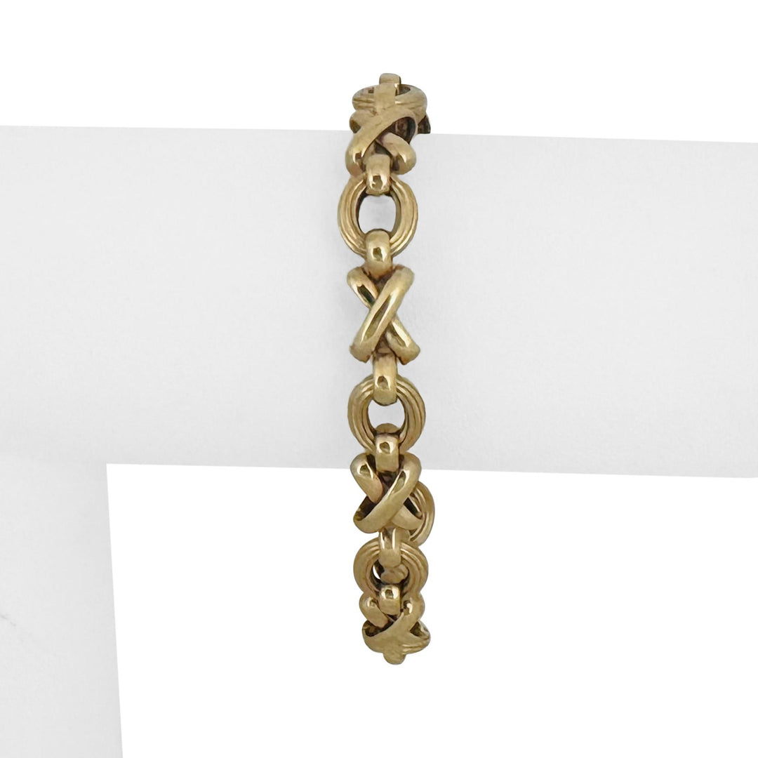 14k Yellow Gold 13g Ladies Vintage 9mm XO Hugs and Kisses Link Bracelet Italy 7"