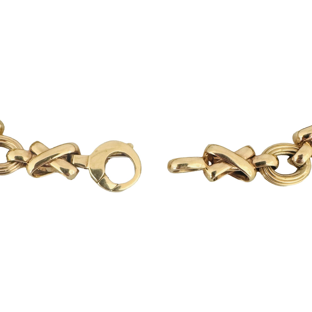 14k Yellow Gold 13g Ladies Vintage 9mm XO Hugs and Kisses Link Bracelet Italy 7"