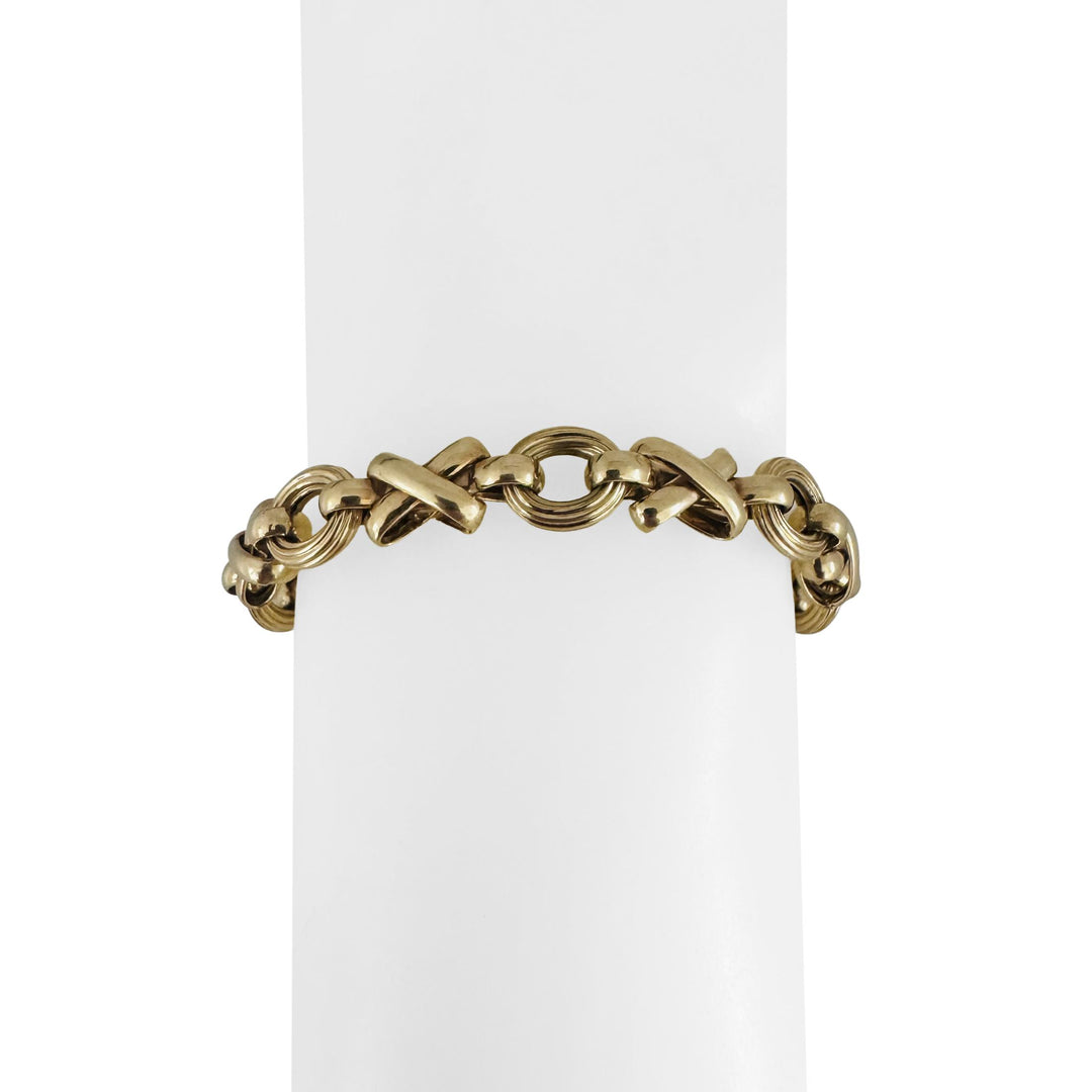 14k Yellow Gold 13g Ladies Vintage 9mm XO Hugs and Kisses Link Bracelet Italy 7"