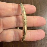 14k Yellow Gold 5.9g Hollow Light 6mm Striped Floral Bangle Bracelet 7.25"