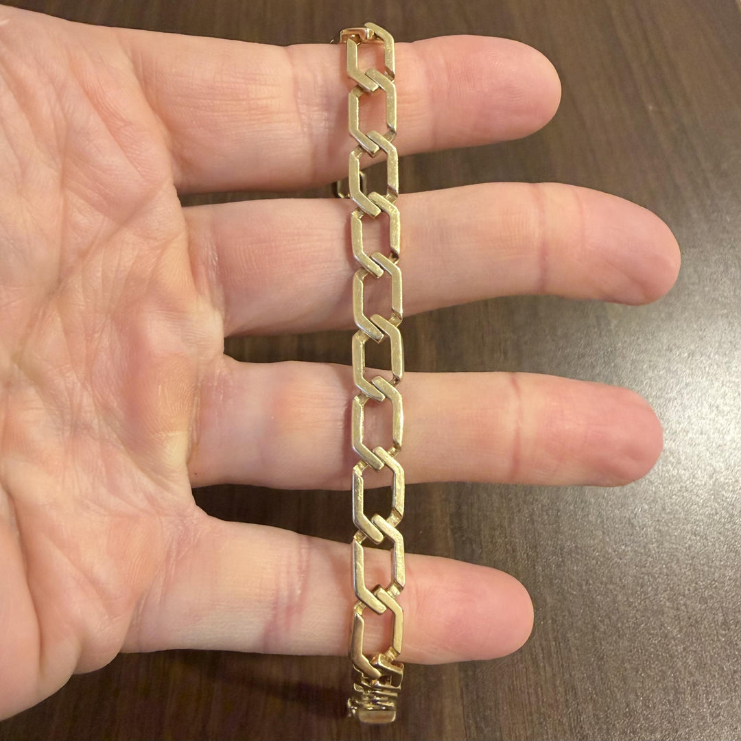 14k Yellow Gold 23.7g Men's Vintage 8.5mm Squared Curb Link Bracelet 8"