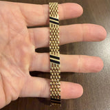 14k Yellow Gold 25.8g Solid Ladies 10mm Enamel Inlay Tank Link Bracelet 7"