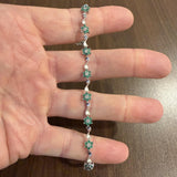14k White Gold Emerald and Diamond Floral Cluster Link Bracelet 7"
