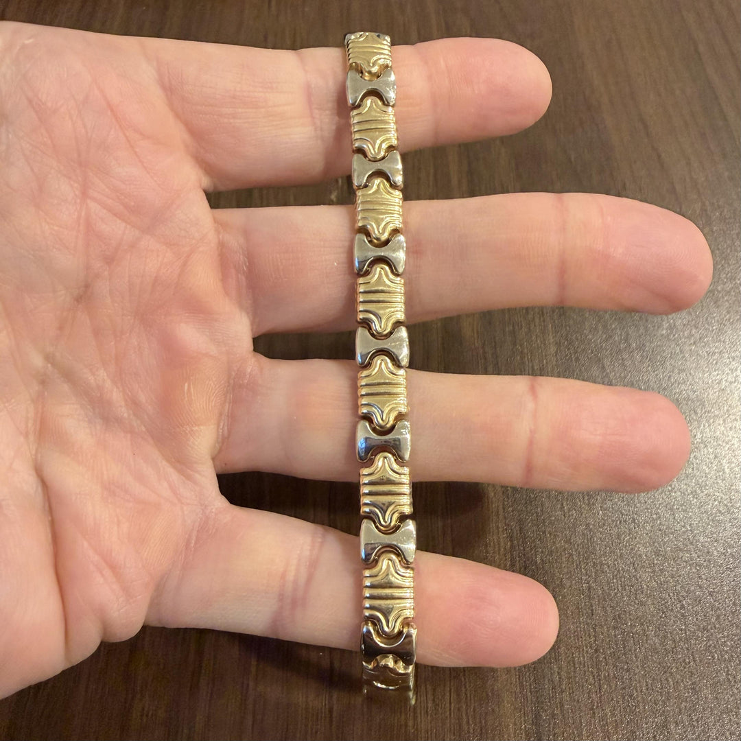 14k Yellow and White Gold 15g Ladies 9mm Fancy Link Bracelet Italy 7.25"