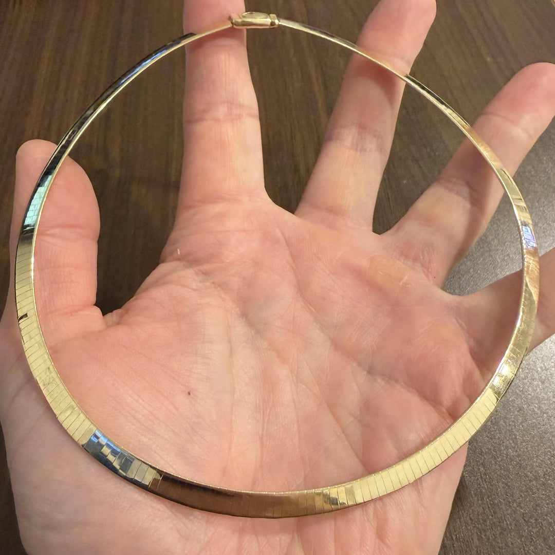 14k Yellow Gold 32.2g Solid Heavy 6mm Flat Omega Collar Necklace 16"