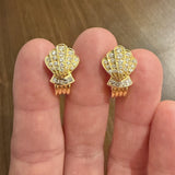 French 18k Yellow Gold and 0.80cttw VS Diamonds Vintage Shell Clip On Earrings