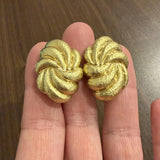 18k Yellow Gold 15.3g Vintage Hammered Large Stud Earrings Italy 1.5"