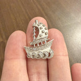 18k White Gold and 0.50cttw Diamond Vintage Solid Ship Pendant 1.3"