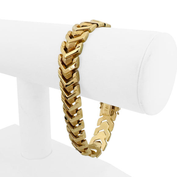 14k Yellow Gold 22.5g Vintage 13mm Fancy Chevron V Link Bracelet Italy 7.75
