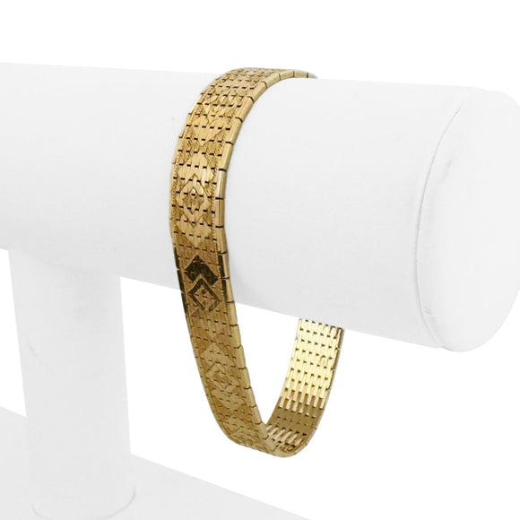 14k Yellow Gold 27.5g Solid Patterned 11mm Brick Link Bracelet Italy 7.25