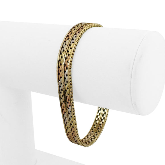 14k Tri Tone Gold 19.6g Solid Vintage 8mm Fancy Link Bracelet Italy 7