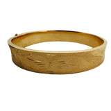 14k Yellow Gold 15g Vintage 10.5mm Concave Floral Bangle Bracelet 7"