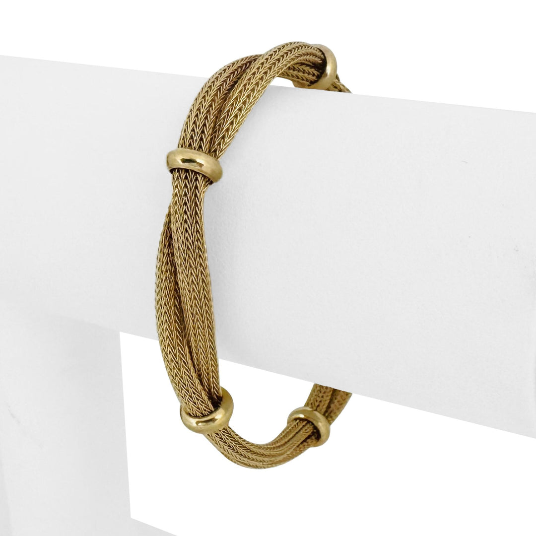 14k Yellow Gold 16.8g Soft Braided Mesh Link Station Bracelet Italy 7.25"