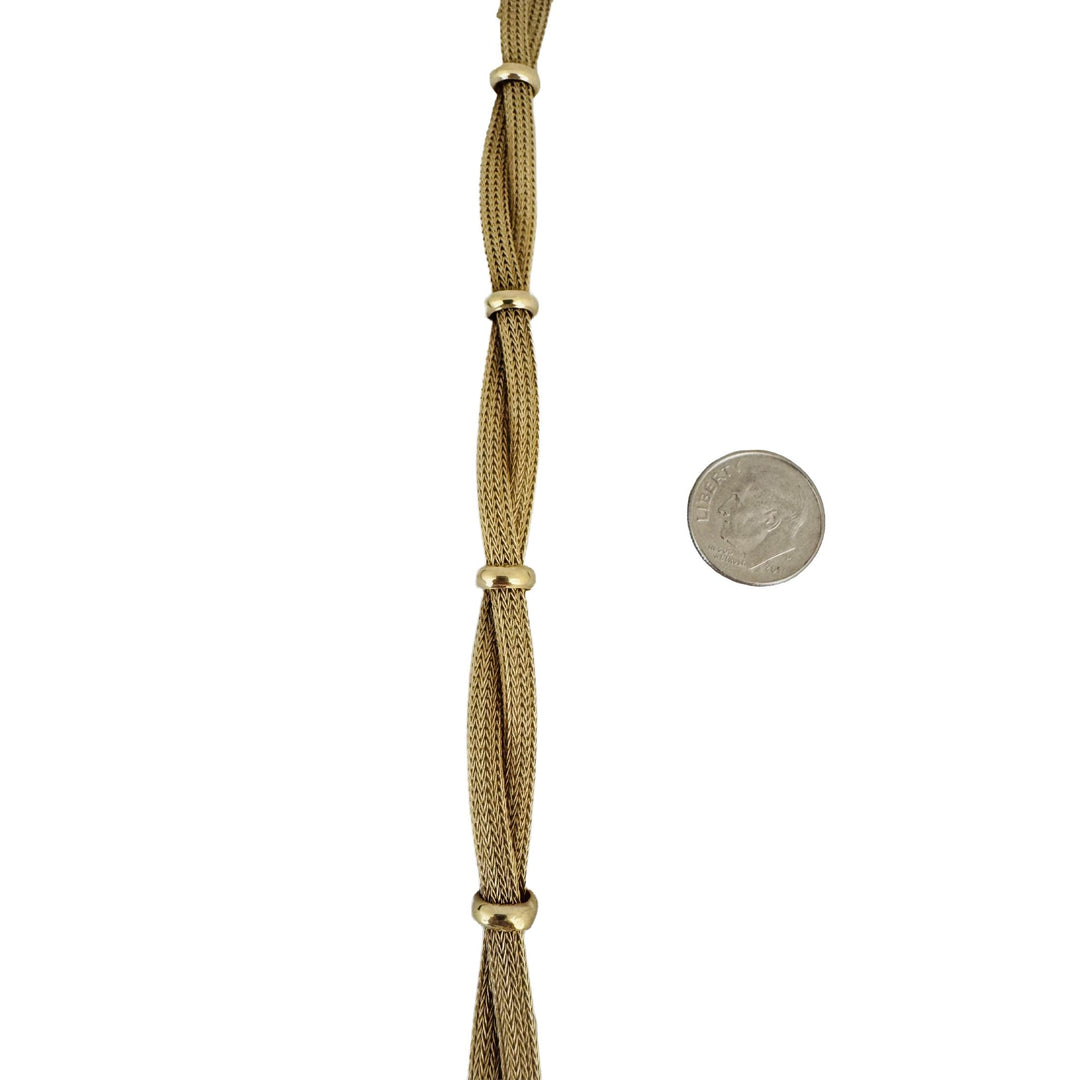 14k Yellow Gold 16.8g Soft Braided Mesh Link Station Bracelet Italy 7.25"