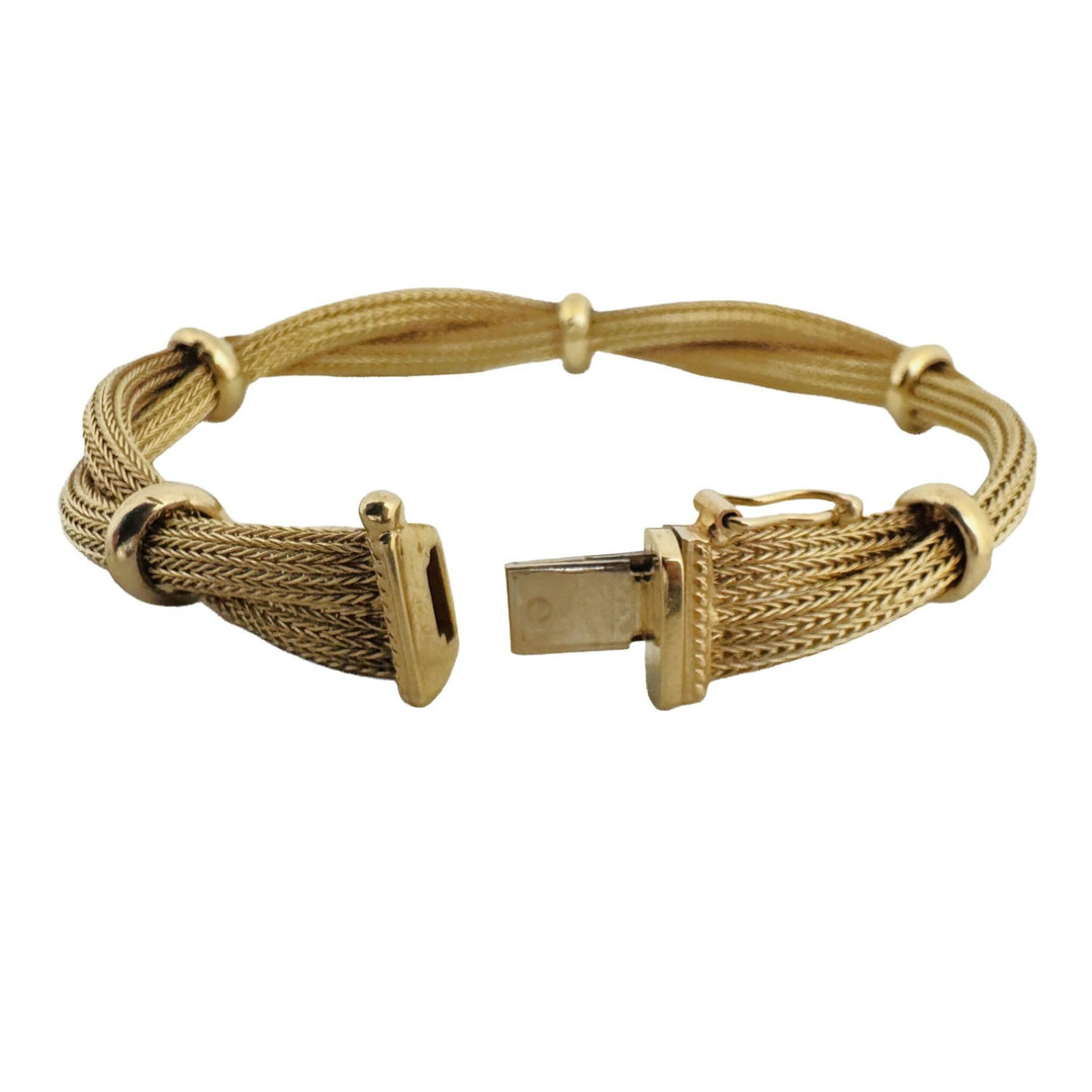 14k Yellow Gold 16.8g Soft Braided Mesh Link Station Bracelet Italy 7.25"