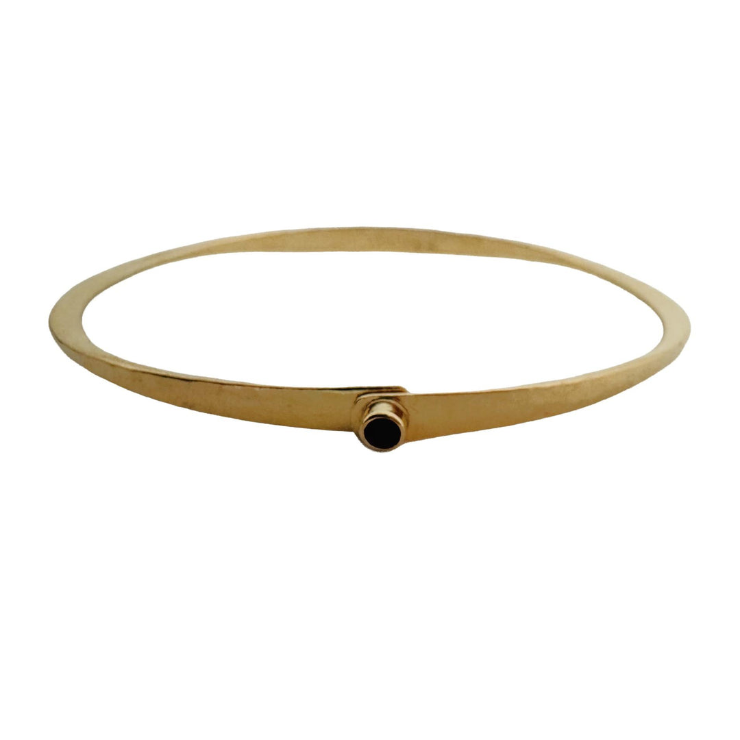 14k Yellow Gold and Bezel Set Ruby Flex Hammered Bangle Bracelet 7.25"