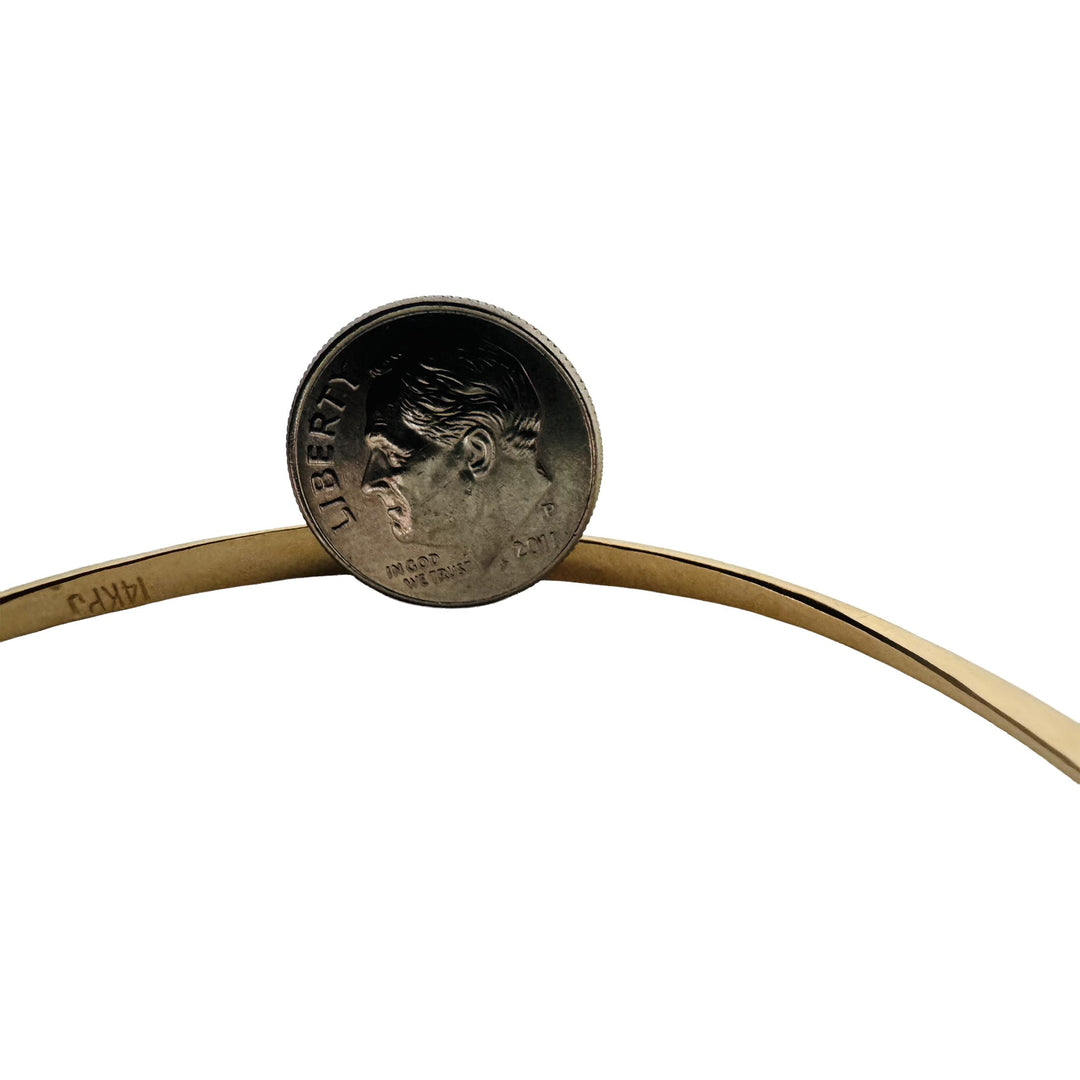 14k Yellow Gold and Bezel Set Ruby Flex Hammered Bangle Bracelet 7.25"