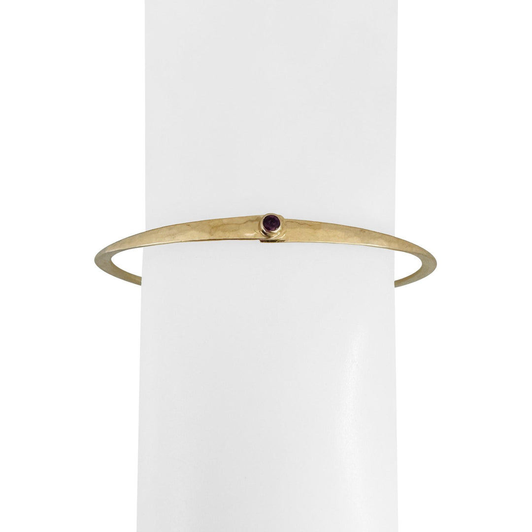 14k Yellow Gold and Bezel Set Ruby Flex Hammered Bangle Bracelet 7.25"