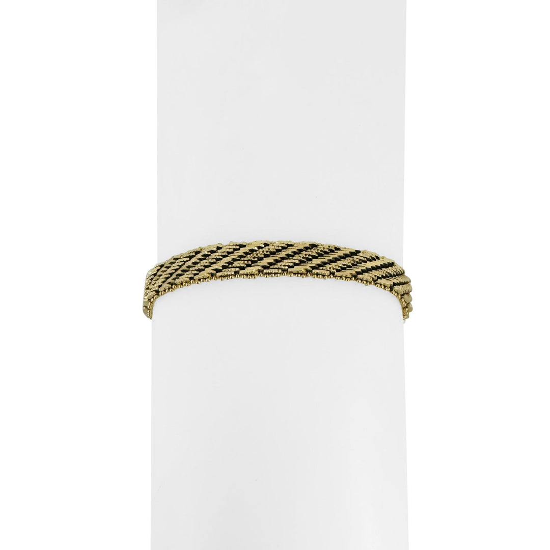 14k Yellow Gold 17g Solid Vintage 7mm Beaded Mirror Bar Bracelet Mexico 7.5"