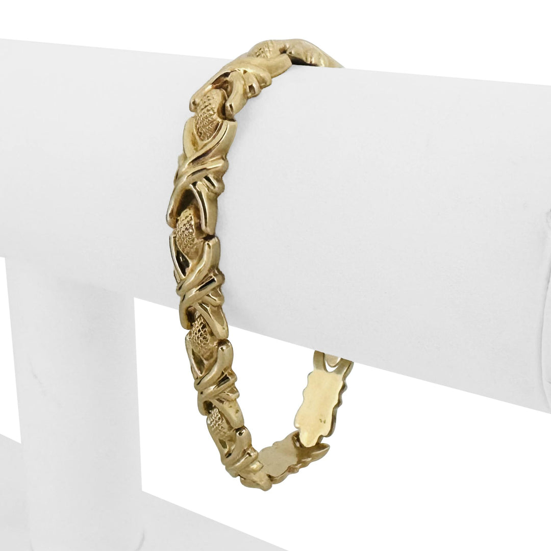 14k Yellow Gold 8.6g Hollow Ladies 8mm Fancy XO Link Bracelet Italy 8"
