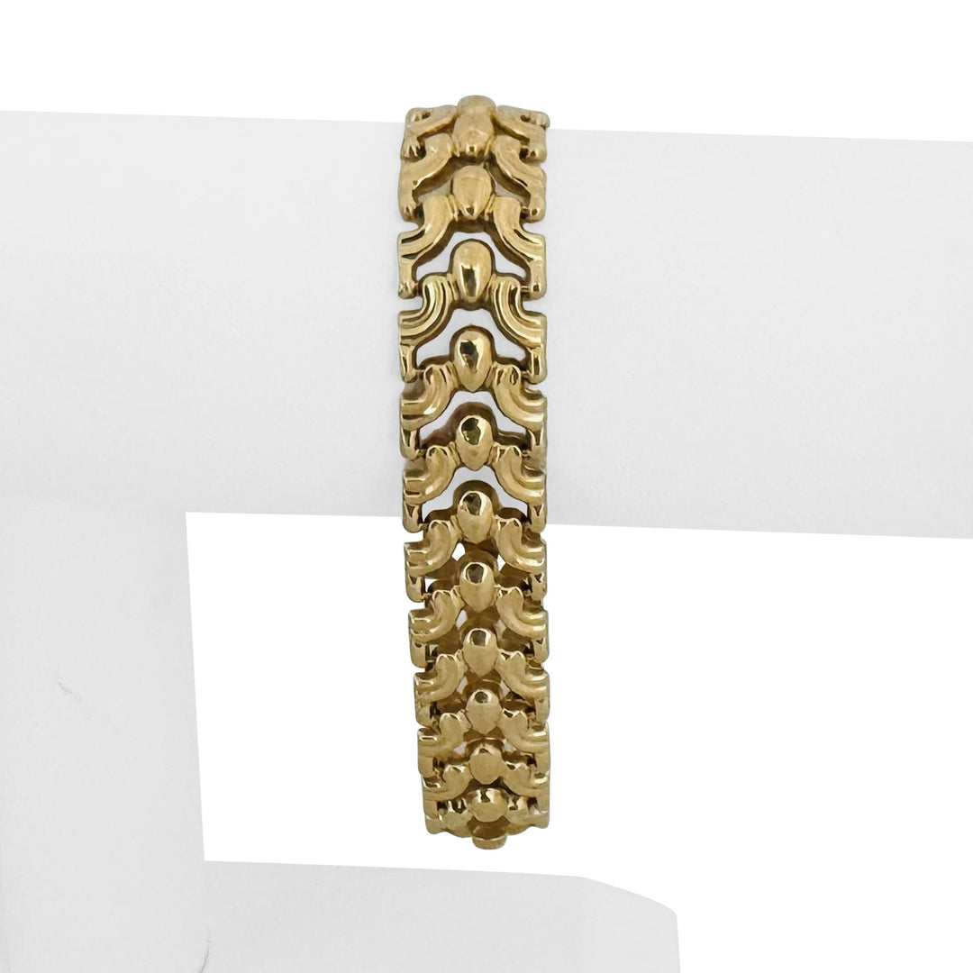 14k Yellow Gold 14.5g Vintage Milor 14mm Fancy Link Bracelet Italy 7.75"