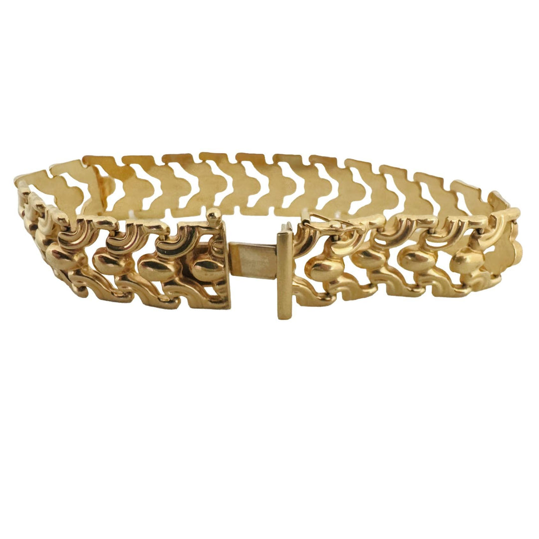 14k Yellow Gold 14.5g Vintage Milor 14mm Fancy Link Bracelet Italy 7.75"