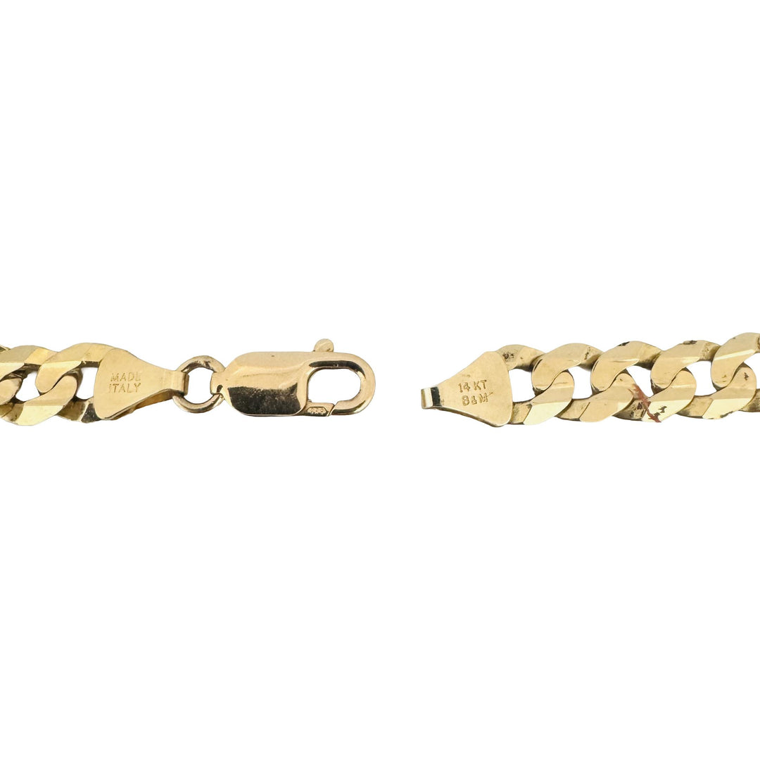 14k Yellow Gold 17.7g Solid Men's 8mm Curb Link Bracelet Italy 8"