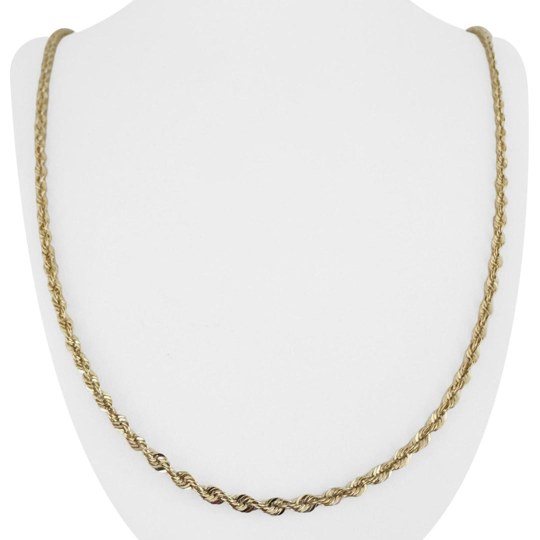 14k Yellow Gold 7g Hollow Diamond Cut 3mm Rope Chain Necklace 30"