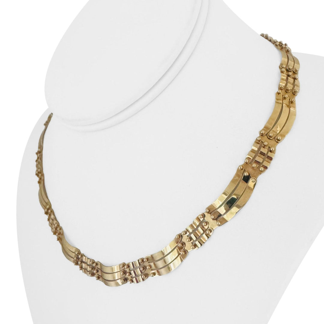 14k Yellow Gold 15g Ladies Curved Bar Fancy Link Collar Necklace 16"