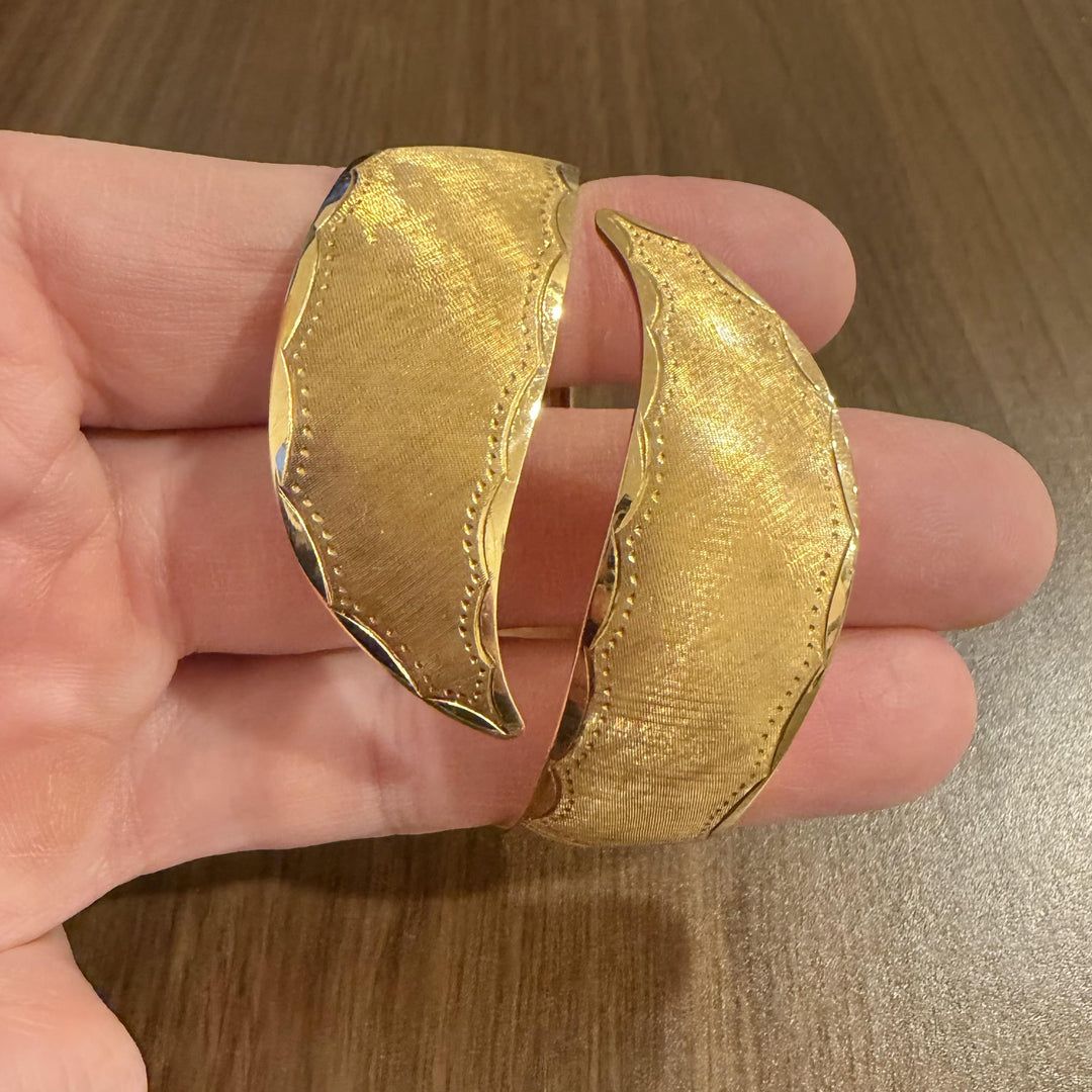 18k Yellow Gold 30.4g Solid Vintage Large Bypass Bangle Bracelet Italy 7"
