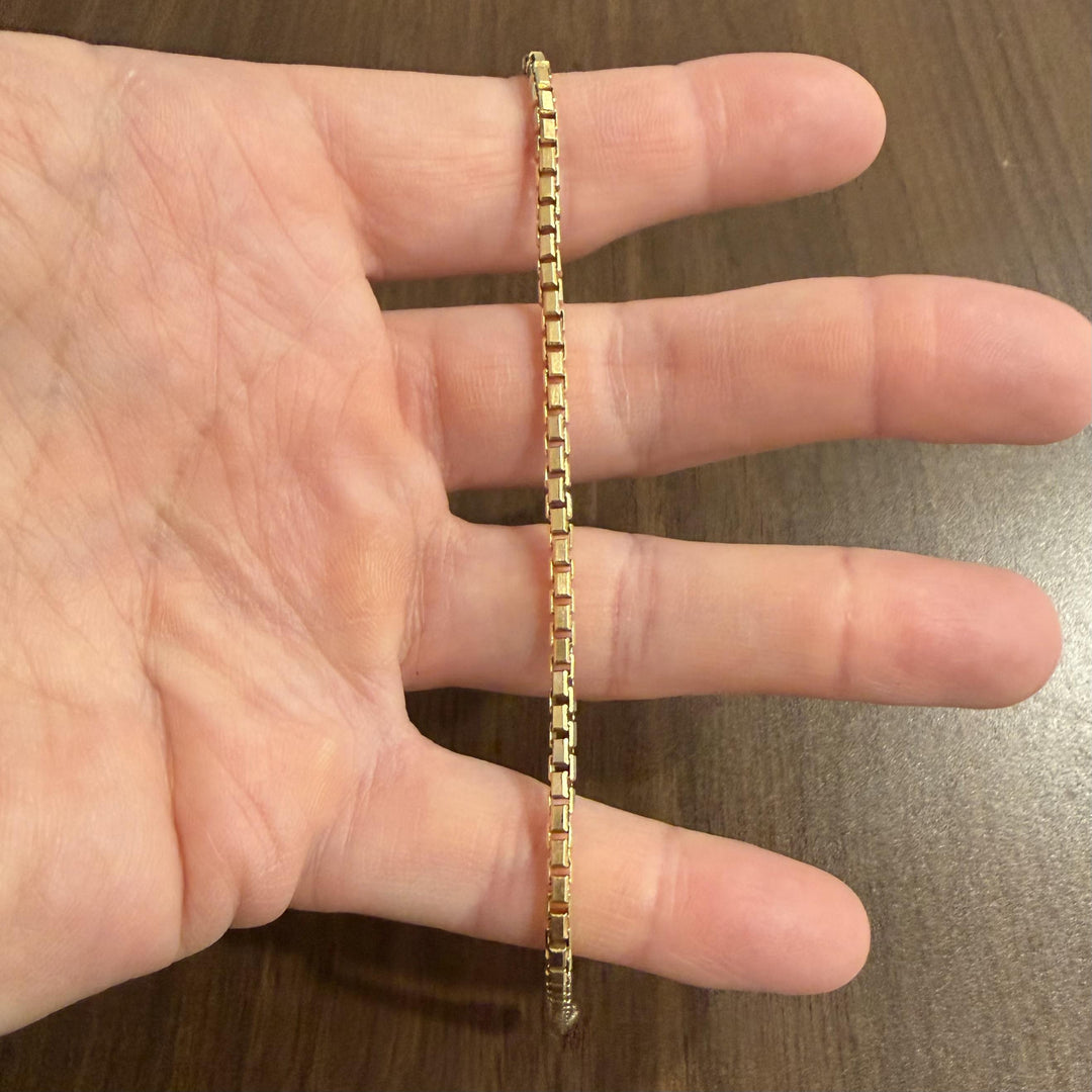 18k Yellow Gold 15.2g Vintage Solid Box Link Men's Bracelet or Anklet 9.5"
