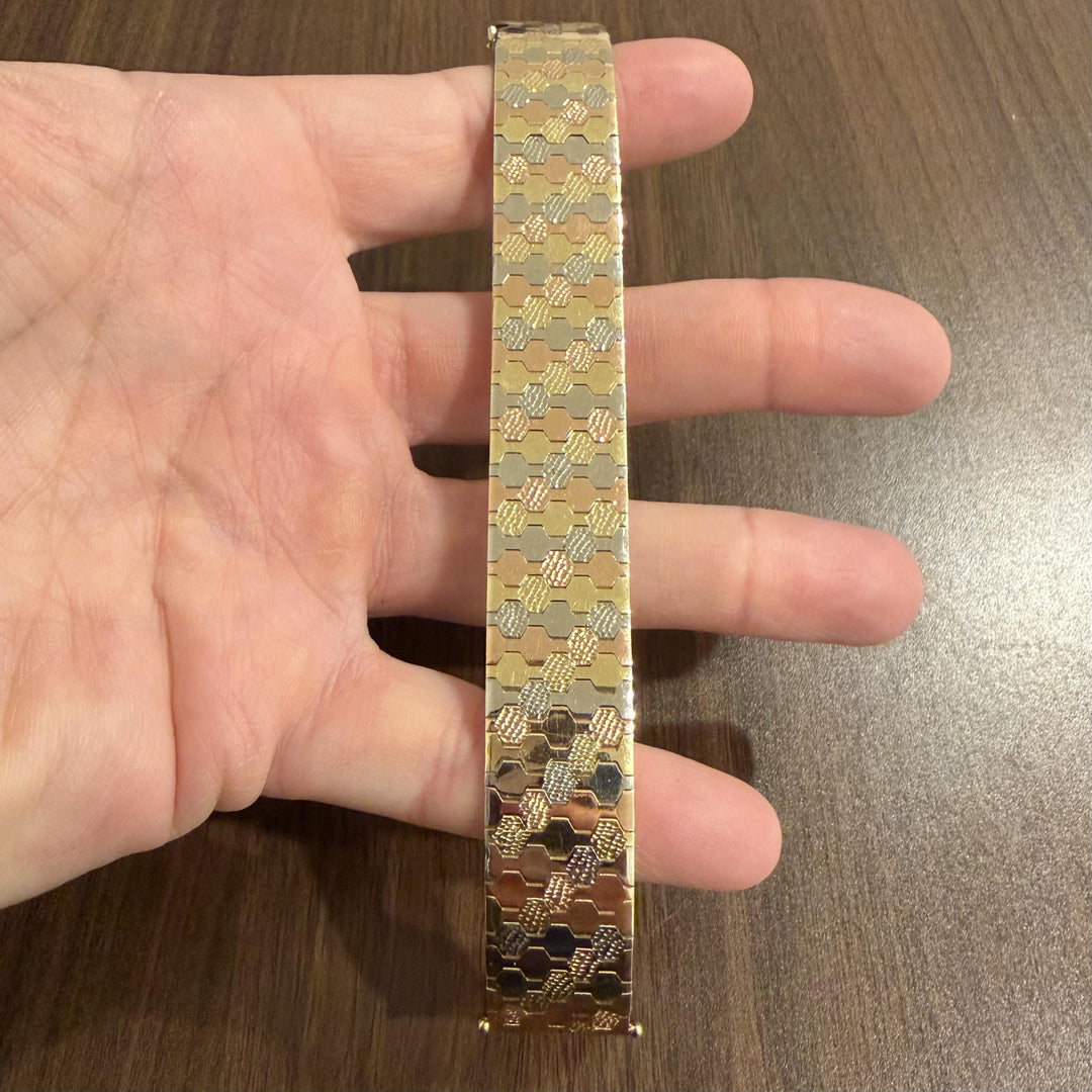 14k Yellow White and Rose Gold 34g Solid Vintage Scale Link Bracelet 7"