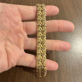 14k Two Tone Gold 25.6g Ladies Vintage Heavy Byzantine Link Bracelet Italy 8"