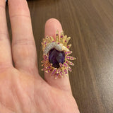 18k Rose Gold Amethyst Pink Sapphire and Diamond Large Swan Ring Size 7