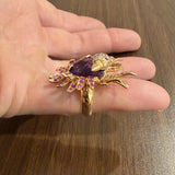 18k Rose Gold Amethyst Pink Sapphire and Diamond Large Swan Ring Size 7