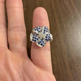 18k White Gold Blue Sapphire and Diamond Floral Ring Size 6
