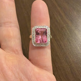 14k White Gold Pink Topaz and Diamond Ring Size 6