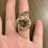 LeVian 14k Rose Gold Smoky Quartz Multi Gemstone and Diamond Large Ring Size 9.5